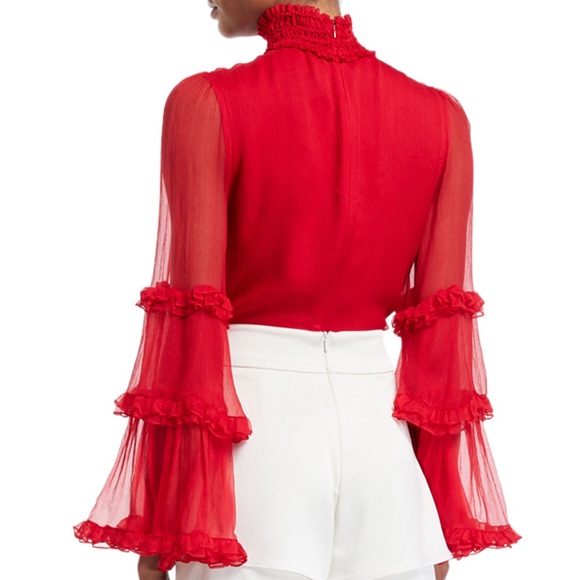 Alexis Hiro red mock neck silk long sleeve top NWOT - Picture 2 of 11